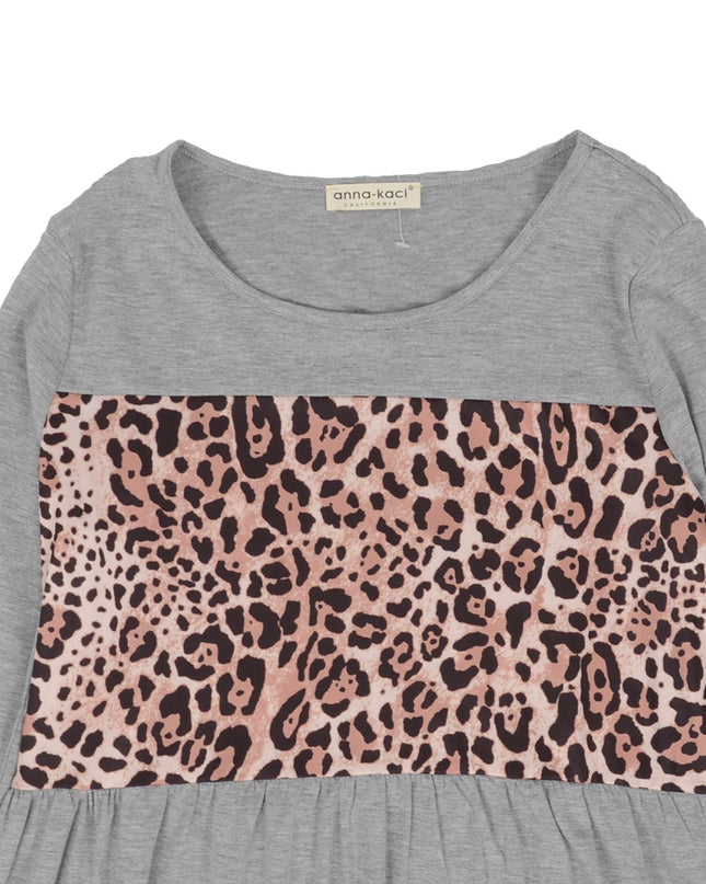Leopard Panel Shirred Bottom Sweater Dash-4u