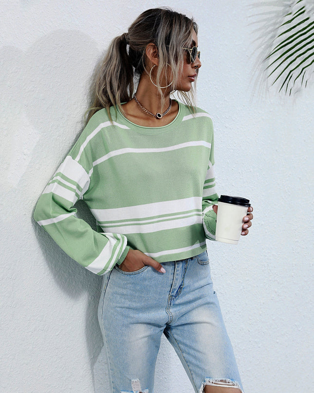 Bishop Sleeve Striped Sweater Dash-4u