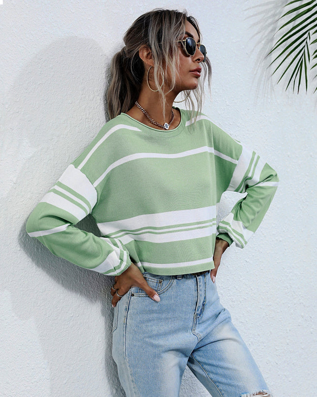 Bishop Sleeve Striped Sweater Dash-4u