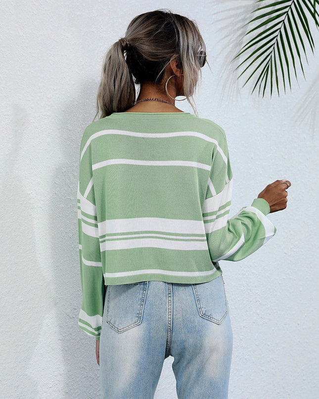 Bishop Sleeve Striped Sweater Dash-4u