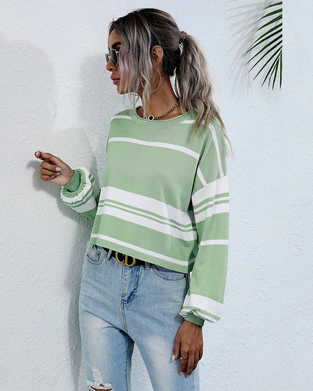 Bishop Sleeve Striped Sweater Dash-4u