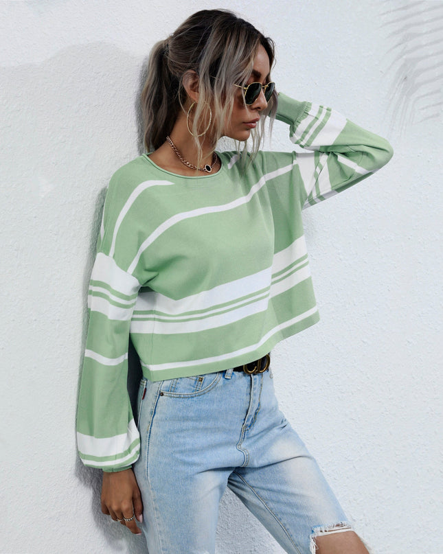 Bishop Sleeve Striped Sweater Dash-4u