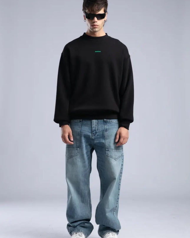 Minimalist Oversized Crewneck Sweatshirt - CATCH Logo Pullover Withinblack