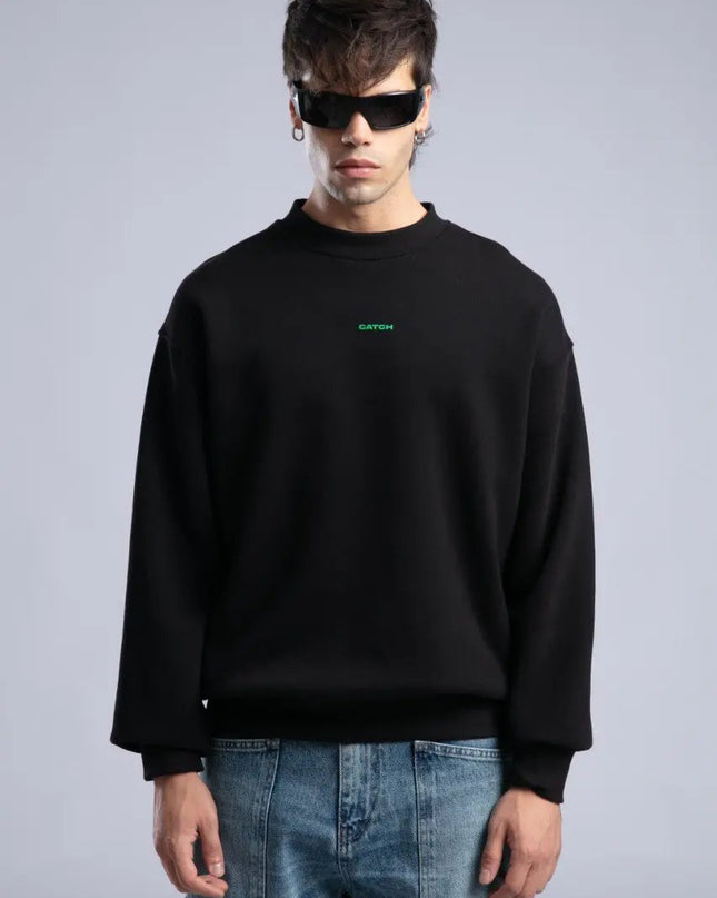Minimalist Oversized Crewneck Sweatshirt - CATCH Logo Pullover Withinblack