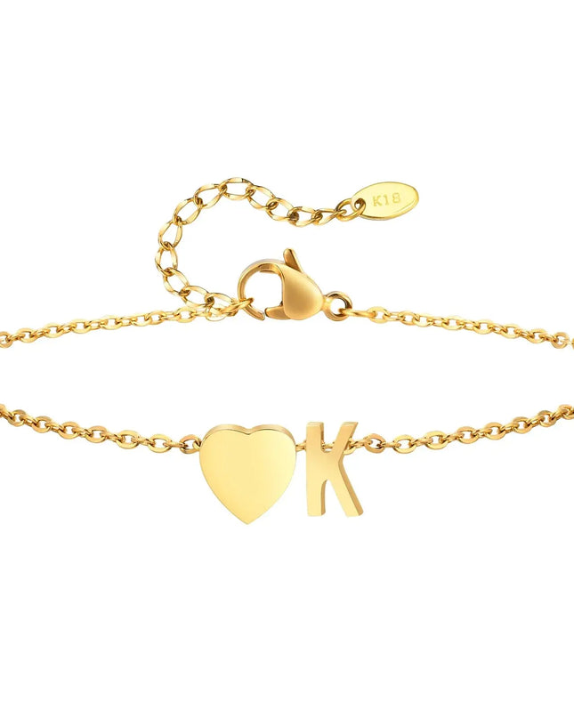 Women Heart Initial Stainless Steel Personalized Anklet Bracelets Dash-4u