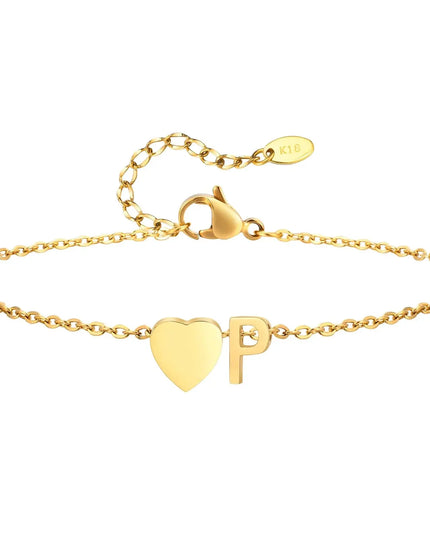 Women Heart Initial Stainless Steel Personalized Anklet Bracelets Dash-4u