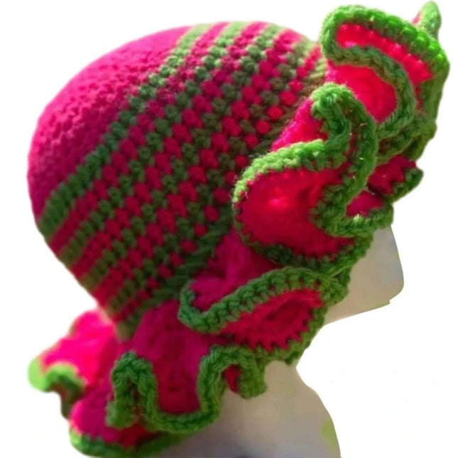 Ruffled Handmade Knit Bucket Hat Dash-4u