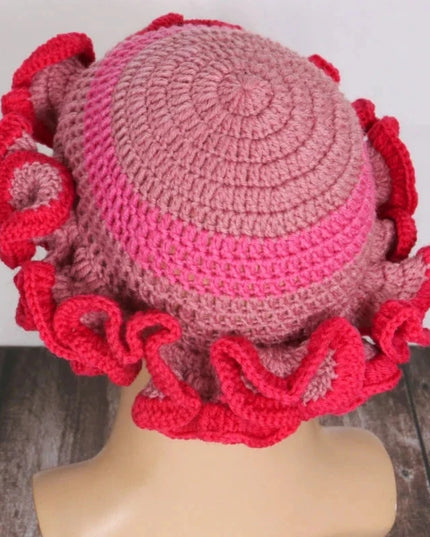 Ruffled Handmade Knit Bucket Hat Dash-4u