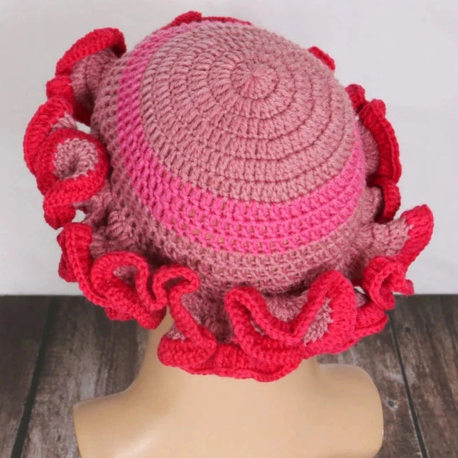 Ruffled Handmade Knit Bucket Hat Dash-4u