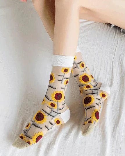 BotaniBabe Sheer Bloom Socks – Embroidered Crystal Silk Socks Dash-4u