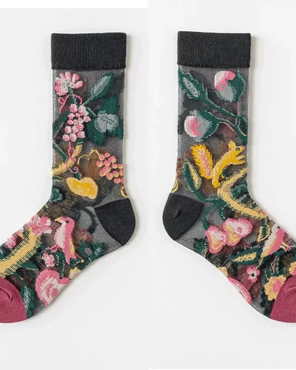 BotaniBabe Sheer Bloom Socks – Embroidered Crystal Silk Socks Dash-4u