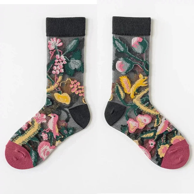 BotaniBabe Sheer Bloom Socks – Embroidered Crystal Silk Socks Dash-4u