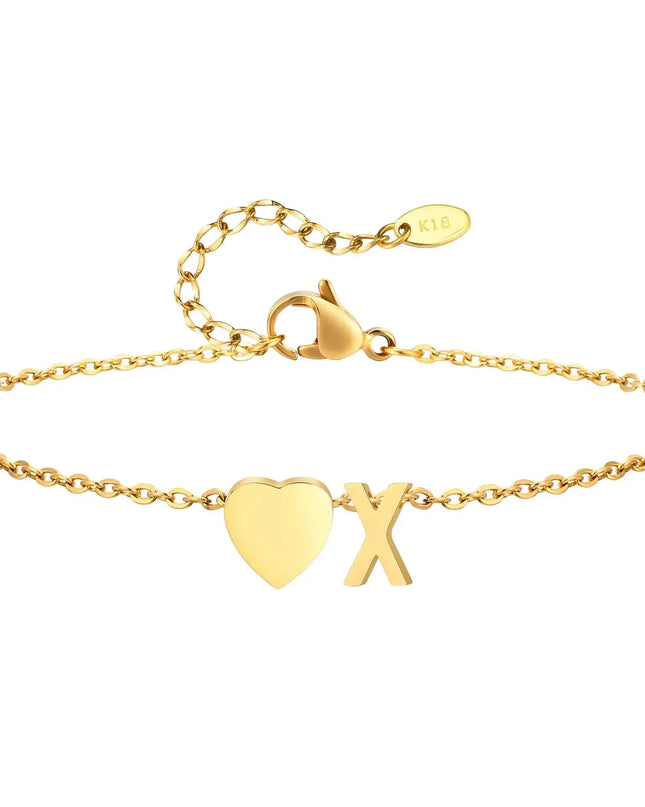 Women Heart Initial Stainless Steel Personalized Anklet Bracelets Dash-4u