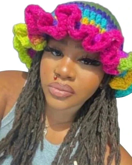 Ruffled Handmade Knit Bucket Hat Dash-4u