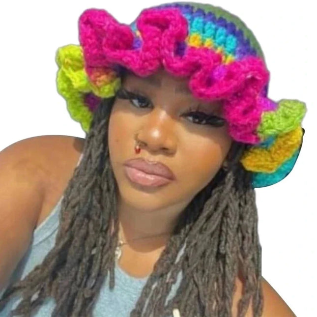 Ruffled Handmade Knit Bucket Hat Dash-4u