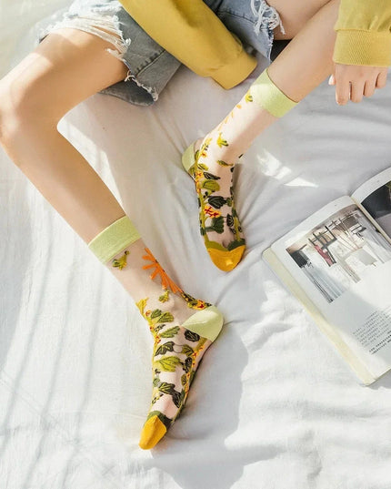 BotaniBabe Sheer Bloom Socks – Embroidered Crystal Silk Socks Dash-4u