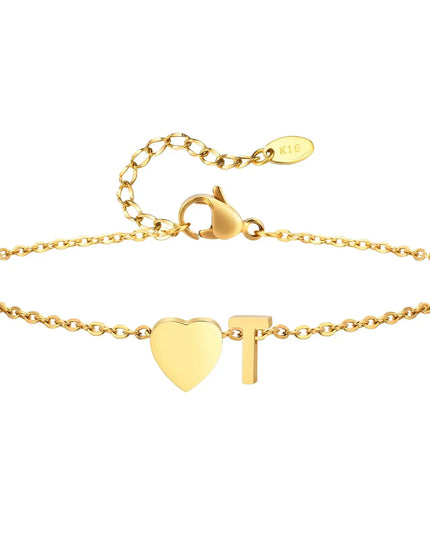 Women Heart Initial Stainless Steel Personalized Anklet Bracelets Dash-4u