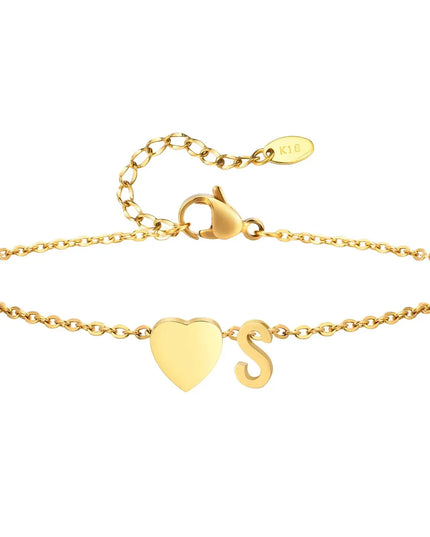Women Heart Initial Stainless Steel Personalized Anklet Bracelets Dash-4u