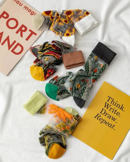 BotaniBabe Sheer Bloom Socks – Embroidered Crystal Silk Socks Dash-4u