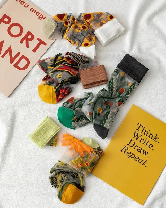 BotaniBabe Sheer Bloom Socks – Embroidered Crystal Silk Socks Dash-4u