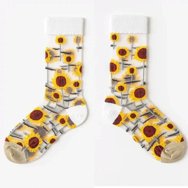BotaniBabe Sheer Bloom Socks – Embroidered Crystal Silk Socks Dash-4u