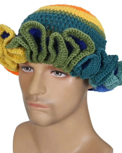 Ruffled Handmade Knit Bucket Hat Dash-4u