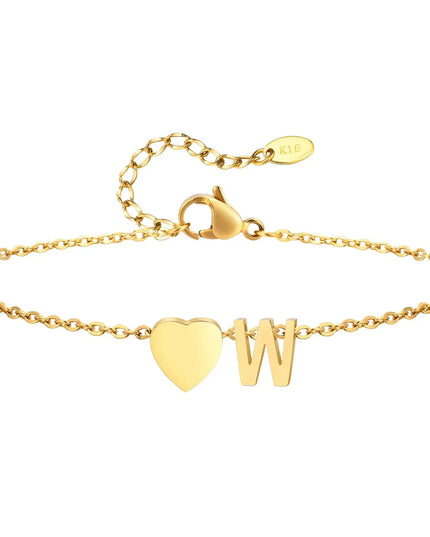 Women Heart Initial Stainless Steel Personalized Anklet Bracelets Dash-4u