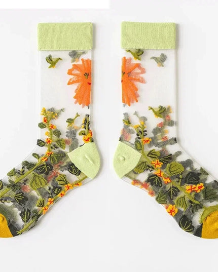 BotaniBabe Sheer Bloom Socks – Embroidered Crystal Silk Socks Dash-4u