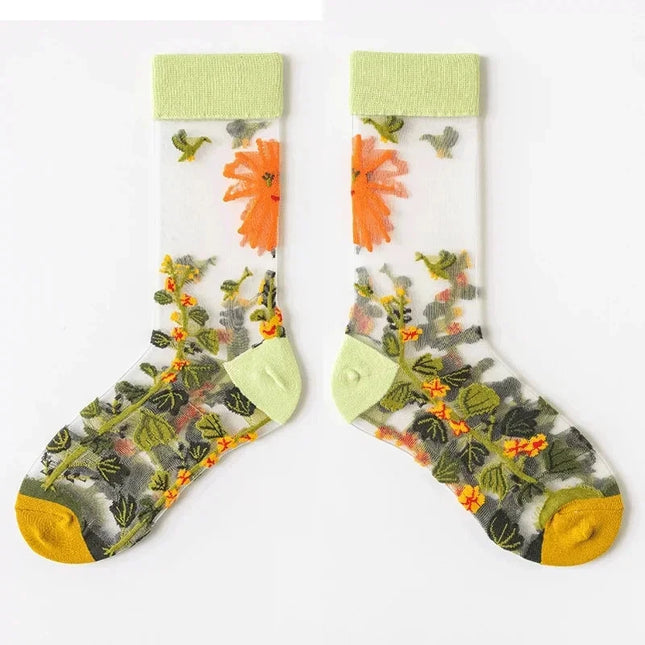 BotaniBabe Sheer Bloom Socks – Embroidered Crystal Silk Socks Dash-4u