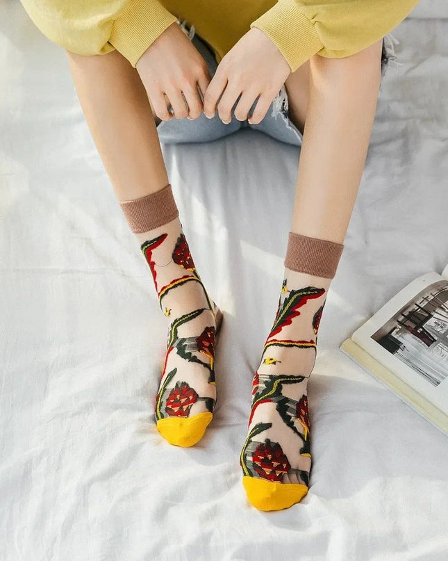 BotaniBabe Sheer Bloom Socks – Embroidered Crystal Silk Socks Dash-4u