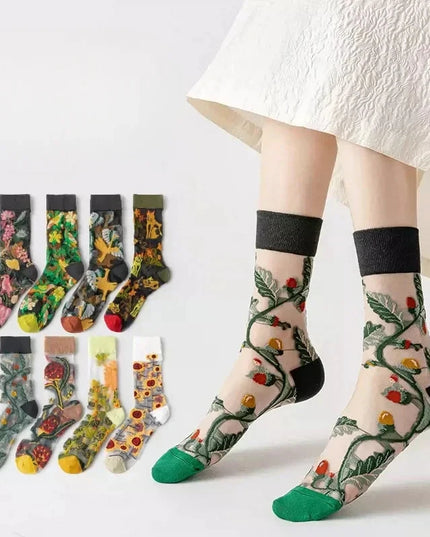 BotaniBabe Sheer Bloom Socks – Embroidered Crystal Silk Socks Dash-4u