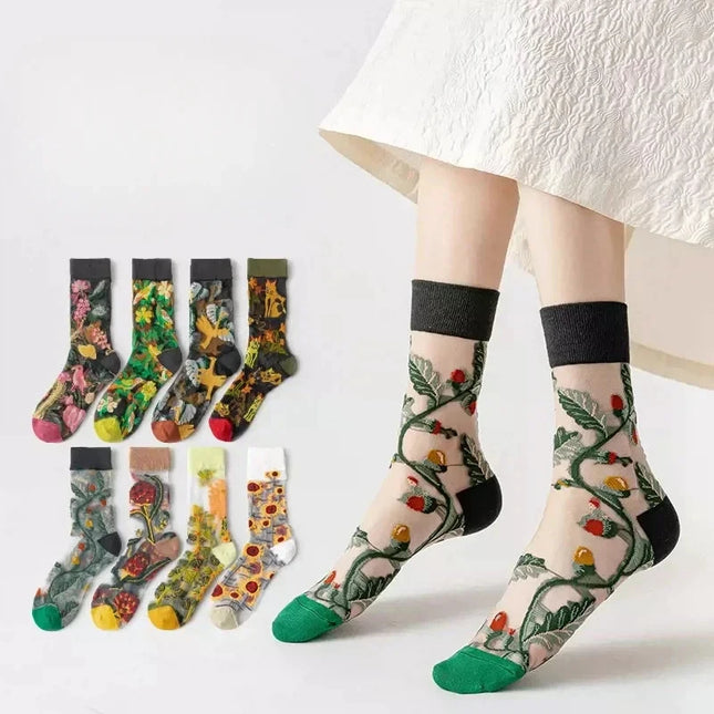 BotaniBabe Sheer Bloom Socks – Embroidered Crystal Silk Socks Dash-4u