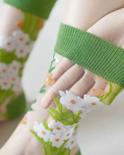 BotaniBabe Sheer Bloom Socks – Embroidered Crystal Silk Socks Dash-4u