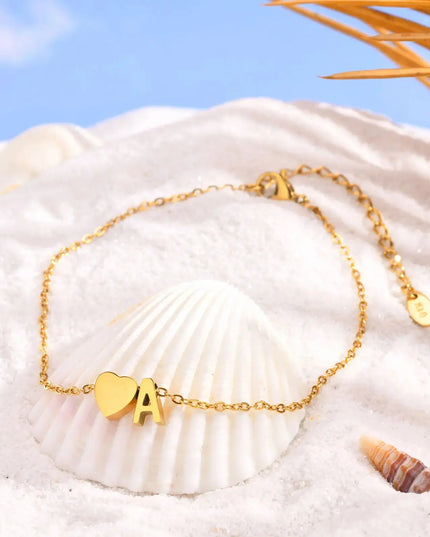 Women Heart Initial Stainless Steel Personalized Anklet Bracelets Dash-4u