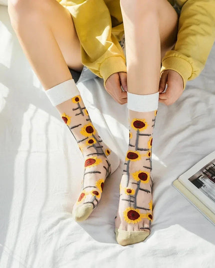 BotaniBabe Sheer Bloom Socks – Embroidered Crystal Silk Socks Dash-4u