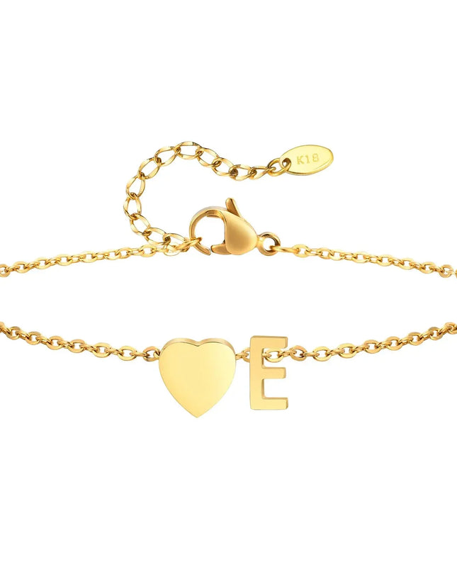Women Heart Initial Stainless Steel Personalized Anklet Bracelets Dash-4u