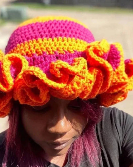 Ruffled Handmade Knit Bucket Hat Dash-4u