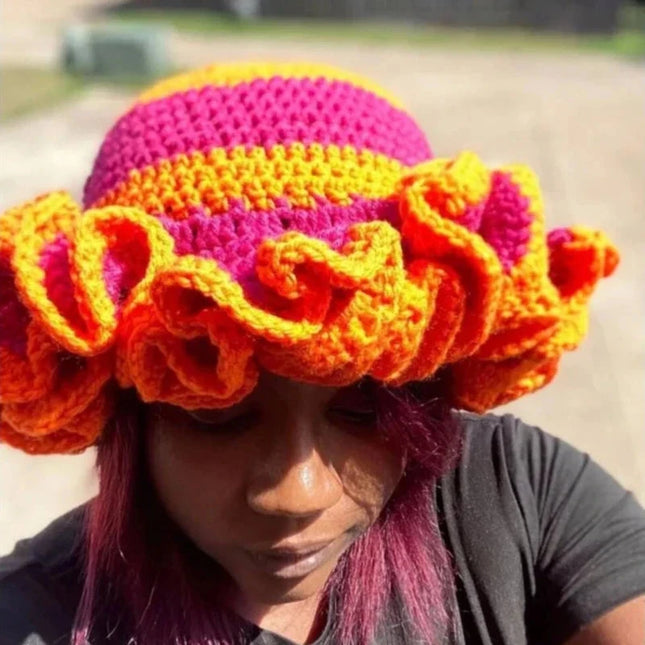Ruffled Handmade Knit Bucket Hat Dash-4u