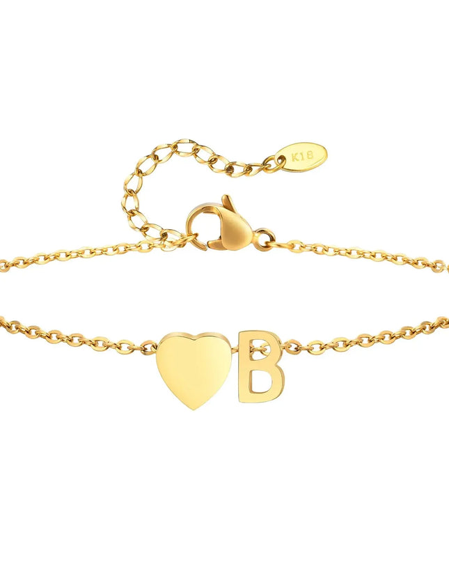 Women Heart Initial Stainless Steel Personalized Anklet Bracelets Dash-4u