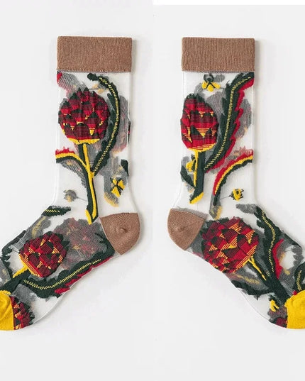 BotaniBabe Sheer Bloom Socks – Embroidered Crystal Silk Socks Dash-4u