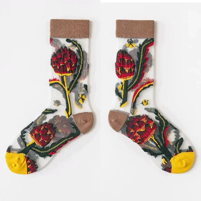 BotaniBabe Sheer Bloom Socks – Embroidered Crystal Silk Socks Dash-4u