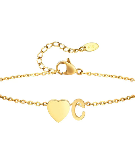 Women Heart Initial Stainless Steel Personalized Anklet Bracelets Dash-4u