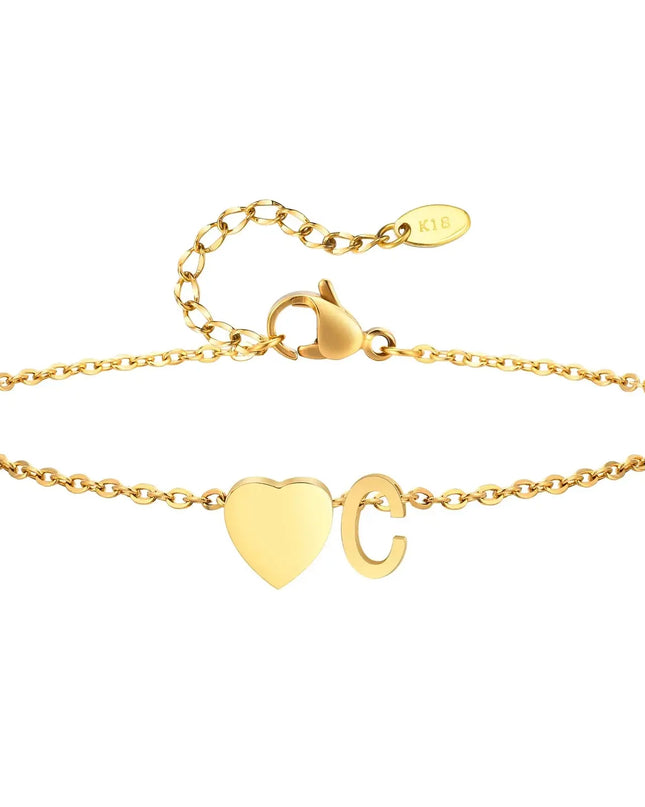 Women Heart Initial Stainless Steel Personalized Anklet Bracelets Dash-4u