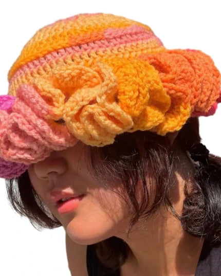 Ruffled Handmade Knit Bucket Hat Dash-4u