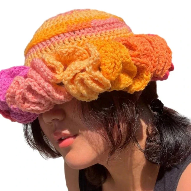 Ruffled Handmade Knit Bucket Hat Dash-4u