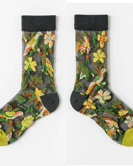 BotaniBabe Sheer Bloom Socks – Embroidered Crystal Silk Socks Dash-4u