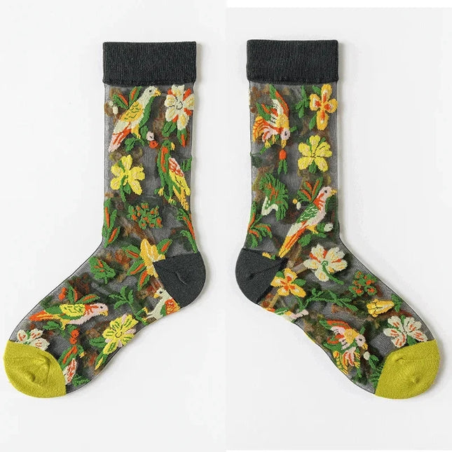 BotaniBabe Sheer Bloom Socks – Embroidered Crystal Silk Socks Dash-4u