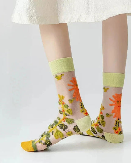 BotaniBabe Sheer Bloom Socks – Embroidered Crystal Silk Socks Dash-4u