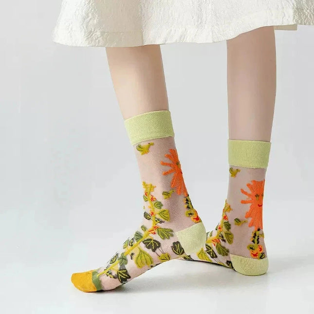 BotaniBabe Sheer Bloom Socks – Embroidered Crystal Silk Socks Dash-4u