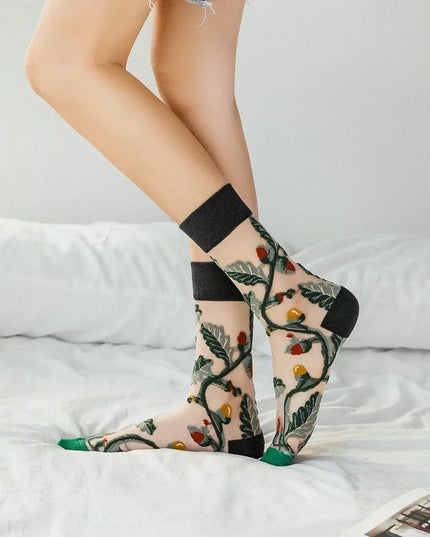 BotaniBabe Sheer Bloom Socks – Embroidered Crystal Silk Socks Dash-4u